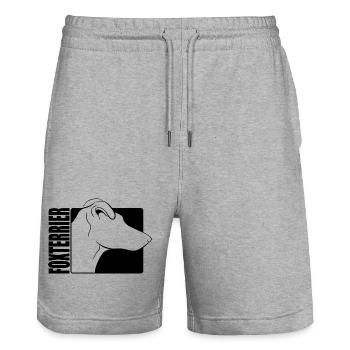 Kurzhaar Foxterrier Profil Wilsigns Hunde Hund - Stanley/Stella Unisex Bio Joggingshorts Trainer  - Grau meliert - Vorne - Nik (191cm) & Marisol (170cm)