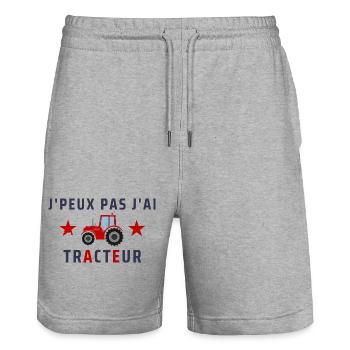 J'Peux Pas j'ai Tracteur - Short de jogging bio TRAINER Stanley/Stella unisexe - gris chiné - Devant - Nik (191cm) & Marisol (170cm)