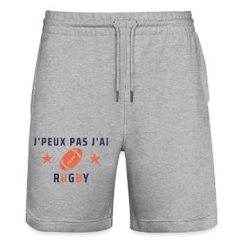 j'peux pas j'ai rugby - Short de jogging bio TRAINER Stanley/Stella unisexe - gris chiné - Devant - Nik (191cm) & Marisol (170cm)