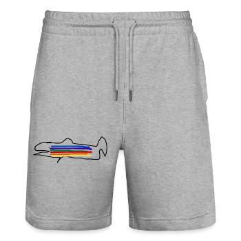 Truite arc-en-ciel, Truite, Poisson - Short de jogging bio TRAINER Stanley/Stella unisexe - gris chiné - Devant - Nik (191cm) & Marisol (170cm)