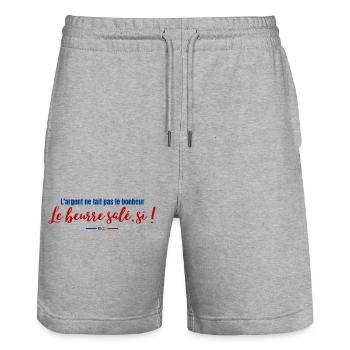 Proverbe beurre salé - Breizh - Bretagne - Humour - Short de jogging bio TRAINER Stanley/Stella unisexe - gris chiné - Devant - Nik (191cm) & Marisol (170cm)