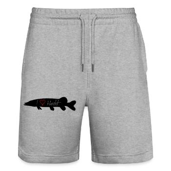 I Love Hecht in schwarz mit transparenter Schrift - Stanley/Stella Unisex Bio Joggingshorts Trainer  - Grau meliert - Vorne - Nik (191cm) & Marisol (170cm)