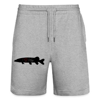 I Love Pike in black with transparent lettering - Stanley/Stella Unisex Bio Joggingshorts Trainer  - Grau meliert - Vorne - Nik (191cm) & Marisol (170cm)