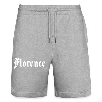Florence, gothique, police - Short de jogging bio TRAINER Stanley/Stella unisexe - gris chiné - Devant - Nik (191cm) & Marisol (170cm)