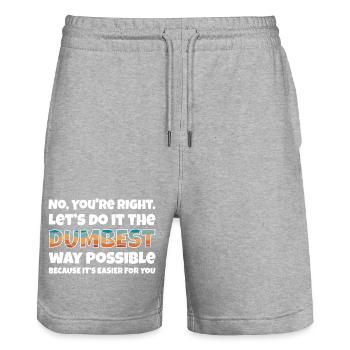 No, You're Right. Let's Do It The Dumbest Way - Stanley/Stella Trainer Unisex Organic Jogging Shorts - heather grey - Front - Nik (191cm) & Marisol (170cm)