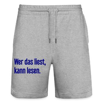 If you read this, you can read. - Stanley/Stella Trainer Unisex Organic Jogging Shorts - heather grey - Front - Nik (191cm) & Marisol (170cm)