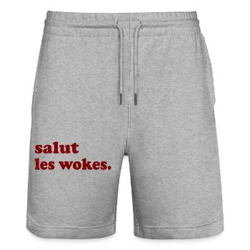salut les wokes - Short de jogging bio TRAINER Stanley/Stella unisexe - gris chiné - Devant - Nik (191cm) & Marisol (170cm)