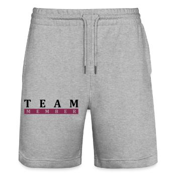 Team Member - Stanley/Stella Trainer Unisex Organic Jogging Shorts - heather grey - Front - Nik (191cm) & Marisol (170cm)