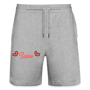 SCHWEIZ. LAND. GENF. FLAGGE - Stanley/Stella Unisex Bio Joggingshorts Trainer  - Grau meliert - Vorne - Nik (191cm) & Marisol (170cm)