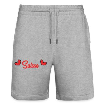 SCHWEIZ. LAND. GENF. HUMOR. FLAGGE. GENF - Stanley/Stella Unisex Bio Joggingshorts Trainer  - Grau meliert - Vorne - Nik (191cm) & Marisol (170cm)
