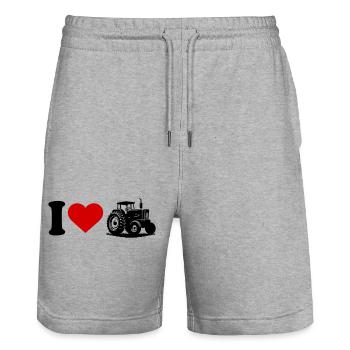 I love Herz Traktor - Stanley/Stella Unisex Bio Joggingshorts Trainer  - Grau meliert - Vorne - Nik (191cm) & Marisol (170cm)
