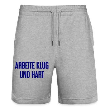 Arbeite Klug Und Hart – Erfolgs-Motto für Macher - Stanley/Stella Unisex Bio Joggingshorts Trainer  - Grau meliert - Vorne - Nik (191cm) & Marisol (170cm)