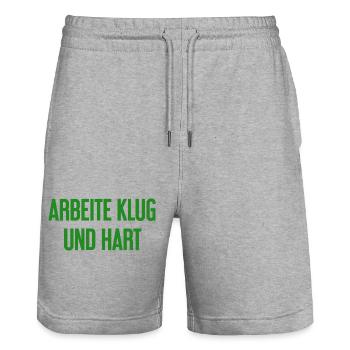 Travailler intelligemment et dur - La devise du succès pour les acteurs - Short de jogging bio TRAINER Stanley/Stella unisexe - gris chiné - Devant - Nik (191cm) & Marisol (170cm)