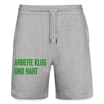 Travailler intelligemment et dur - La devise du succès pour les acteurs - Short de jogging bio TRAINER Stanley/Stella unisexe - gris chiné - Devant - Nik (191cm) & Marisol (170cm)