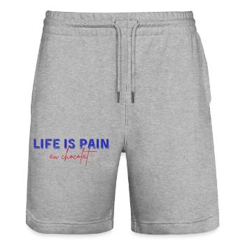Das Leben ist Schmerz au Chocolat Humor - Stanley/Stella Unisex Bio Joggingshorts Trainer  - Grau meliert - Vorne - Nik (191cm) & Marisol (170cm)