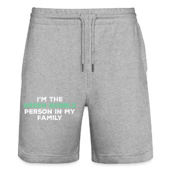 I'm the green bubble person in my family - Stanley/Stella Trainer Unisex Organic Jogging Shorts - heather grey - Front - Nik (191cm) & Marisol (170cm)