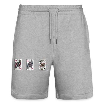 CAT | DOODLE PLAYING CARDS - Stanley/Stella Trainer Unisex Organic Jogging Shorts - heather grey - Front - Nik (191cm) & Marisol (170cm)