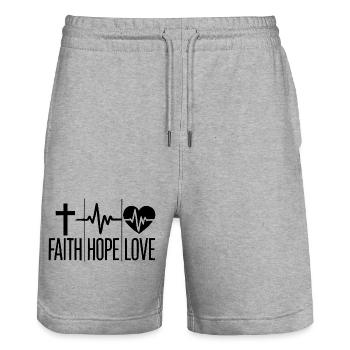 Faith, hope and love - Stanley/Stella Trainer Unisex Organic Jogging Shorts - heather grey - Front - Nik (191cm) & Marisol (170cm)