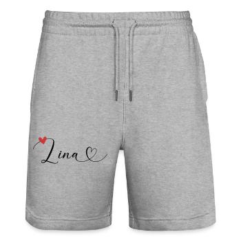 Lina Name Vorname Kalligrafieherz - Stanley/Stella Unisex Bio Joggingshorts Trainer  - Grau meliert - Vorne - Nik (191cm) & Marisol (170cm)