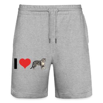 I love Scottish Fold - Cute Cat Sticker - Stanley/Stella Unisex Bio Joggingshorts Trainer  - Grau meliert - Vorne - Nik (191cm) & Marisol (170cm)