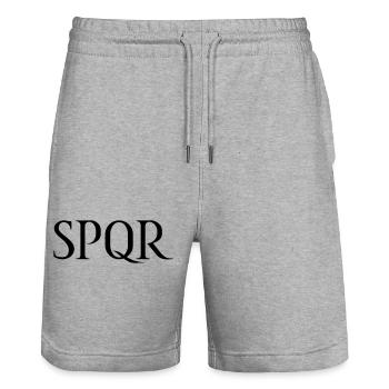 SPQR lettrage vecteur foncé - Short de jogging bio TRAINER Stanley/Stella unisexe - gris chiné - Devant - Nik (191cm) & Marisol (170cm)