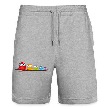 Colorful owl family sitting together on the branch - Stanley/Stella Trainer Unisex Organic Jogging Shorts - heather grey - Front - Nik (191cm) & Marisol (170cm)