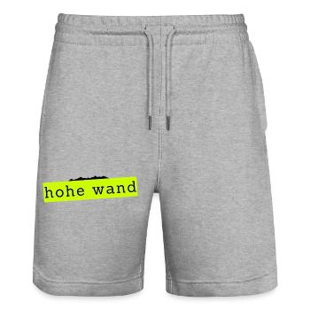 High wall design with mountain and text - Stanley/Stella Trainer Unisex Organic Jogging Shorts - heather grey - Front - Nik (191cm) & Marisol (170cm)