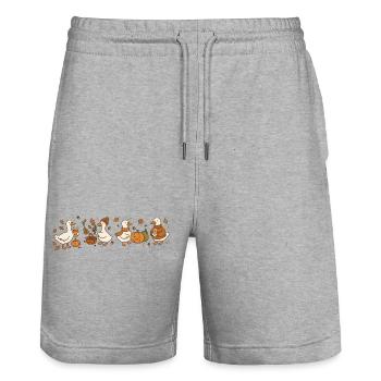 Herbstliche Gänse mit Kürbis und Dekoration - Stanley/Stella Unisex Bio Joggingshorts Trainer  - Grau meliert - Vorne - Nik (191cm) & Marisol (170cm)