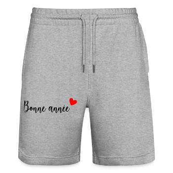 HAPPY NEW YEAR. NEW YEAR'S EVE. BEST WISHES - Stanley/Stella Trainer Unisex Organic Jogging Shorts - heather grey - Front - Nik (191cm) & Marisol (170cm)