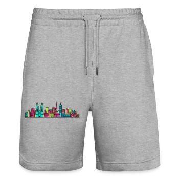 Zurich City Skyline Grossmunster Modern Art - Stanley/Stella Trainer Unisex Organic Jogging Shorts - heather grey - Front - Nik (191cm) & Marisol (170cm)