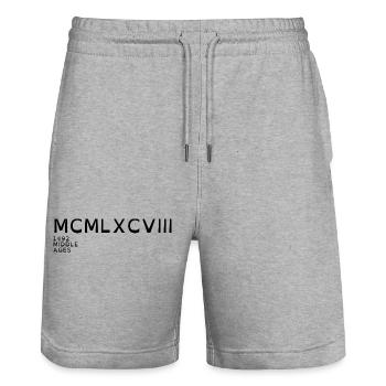 1998_LINE_black - Stanley/Stella Trainer Unisex Organic Jogging Shorts - heather grey - Front - Nik (191cm) & Marisol (170cm)