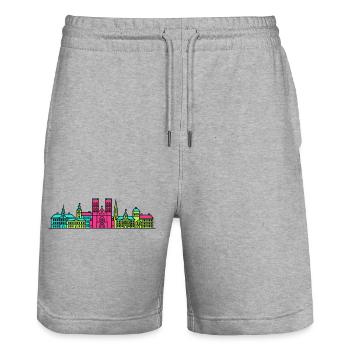 Lund City Skyline Kathedrale Moderne Linienkunst - Stanley/Stella Unisex Bio Joggingshorts Trainer  - Grau meliert - Vorne - Nik (191cm) & Marisol (170cm)