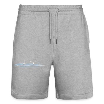 La liberté est une voile complète – aquarelle de voile - Short de jogging bio TRAINER Stanley/Stella unisexe - gris chiné - Devant - Nik (191cm) & Marisol (170cm)