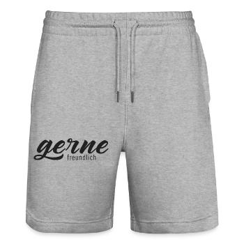 Gerne freundlich – Minimalistische Typografie - Stanley/Stella Unisex Bio Joggingshorts Trainer  - Grau meliert - Vorne - Nik (191cm) & Marisol (170cm)