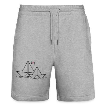 Bateaux en papier Bateau en papier Bateaux Amour Couples - Short de jogging bio TRAINER Stanley/Stella unisexe - gris chiné - Devant - Nik (191cm) & Marisol (170cm)