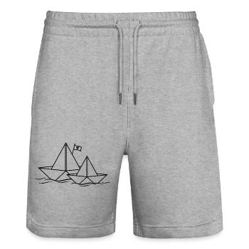 Bateau en papier Coeur en papier Bateau en papier 2 paires de bateaux en papier - Short de jogging bio TRAINER Stanley/Stella unisexe - gris chiné - Devant - Nik (191cm) & Marisol (170cm)