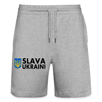 Slava ukraini - Stanley/Stella Trainer Unisex Organic Jogging Shorts - heather grey - Front - Nik (191cm) & Marisol (170cm)
