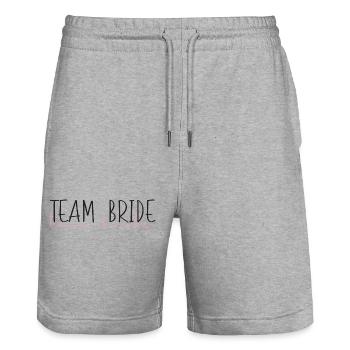 Team Bride Wedding Bachelor Party Gift - Stanley/Stella Trainer Unisex Organic Jogging Shorts - heather grey - Front - Nik (191cm) & Marisol (170cm)