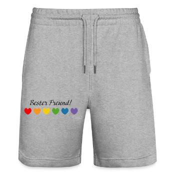 Regenbogenherzchen Bester Freund LGBT lgbtqi queer - Stanley/Stella Unisex Bio Joggingshorts Trainer  - Grau meliert - Vorne - Nik (191cm) & Marisol (170cm)