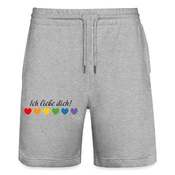 Regenbogenherzchen Ich liebe dich LGBT lgbtqi quee - Stanley/Stella Unisex Bio Joggingshorts Trainer  - Grau meliert - Vorne - Nik (191cm) & Marisol (170cm)