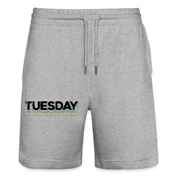 Tuesday Rainbow Stripes - Stanley/Stella Trainer Unisex Organic Jogging Shorts - heather grey - Front - Nik (191cm) & Marisol (170cm)