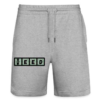 Need Weed - Stanley/Stella Trainer Unisex Organic Jogging Shorts - heather grey - Front - Nik (191cm) & Marisol (170cm)