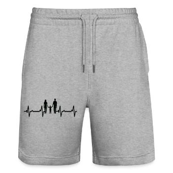 Famille Parents Électrocardiogramme de battement de cœur - Short de jogging bio TRAINER Stanley/Stella unisexe - gris chiné - Devant - Nik (191cm) & Marisol (170cm)