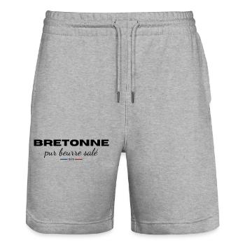 Bretonne pur beurre salé - Breizh - Short de jogging bio TRAINER Stanley/Stella unisexe - gris chiné - Devant - Nik (191cm) & Marisol (170cm)