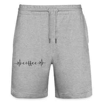 Heartbeat Coffee - Mein Herz schlägt für Kaffee - Stanley/Stella Unisex Bio Joggingshorts Trainer  - Grau meliert - Vorne - Nik (191cm) & Marisol (170cm)