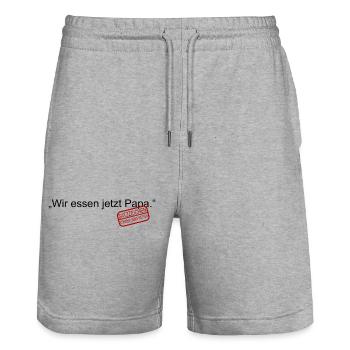 Wir essen jetzt Papa. Satzzeichen retten Leben. - Stanley/Stella Unisex Bio Joggingshorts Trainer  - Grau meliert - Vorne - Nik (191cm) & Marisol (170cm)