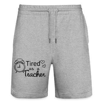 fatigué comme un enseignant - professeur dictons drôle école - Short de jogging bio TRAINER Stanley/Stella unisexe - gris chiné - Devant - Nik (191cm) & Marisol (170cm)