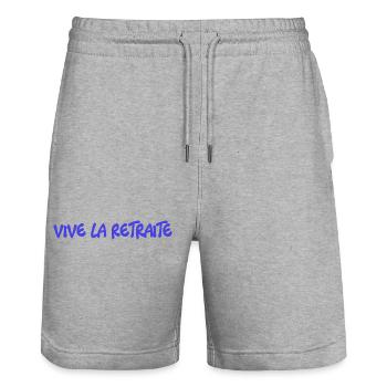 RUHESTAND. ALLES GUTE FÜR DEN RUHESTAND. ALLES GUTE FÜR DEN RUHESTAND. - Stanley/Stella Unisex Bio Joggingshorts Trainer  - Grau meliert - Vorne - Nik (191cm) & Marisol (170cm)