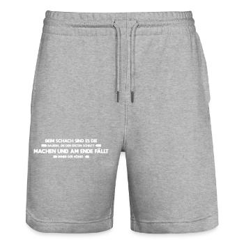 In chess, it's the pawns - sayings - Stanley/Stella Trainer Unisex Organic Jogging Shorts - heather grey - Front - Nik (191cm) & Marisol (170cm)
