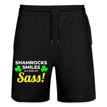 Shamrocks, Smiles, and Sass: Funny Irish Girl - Stanley/Stella Trainer Unisex Organic Jogging Shorts - black - Front - Nik (191cm) & Marisol (170cm)